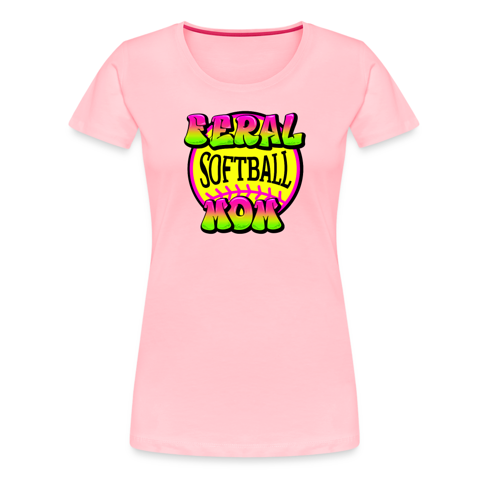 FERAL SOFTBALL MOM Women’s Premium T-Shirt - pink