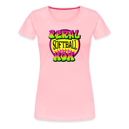 FERAL SOFTBALL MOM Women’s Premium T-Shirt - pink