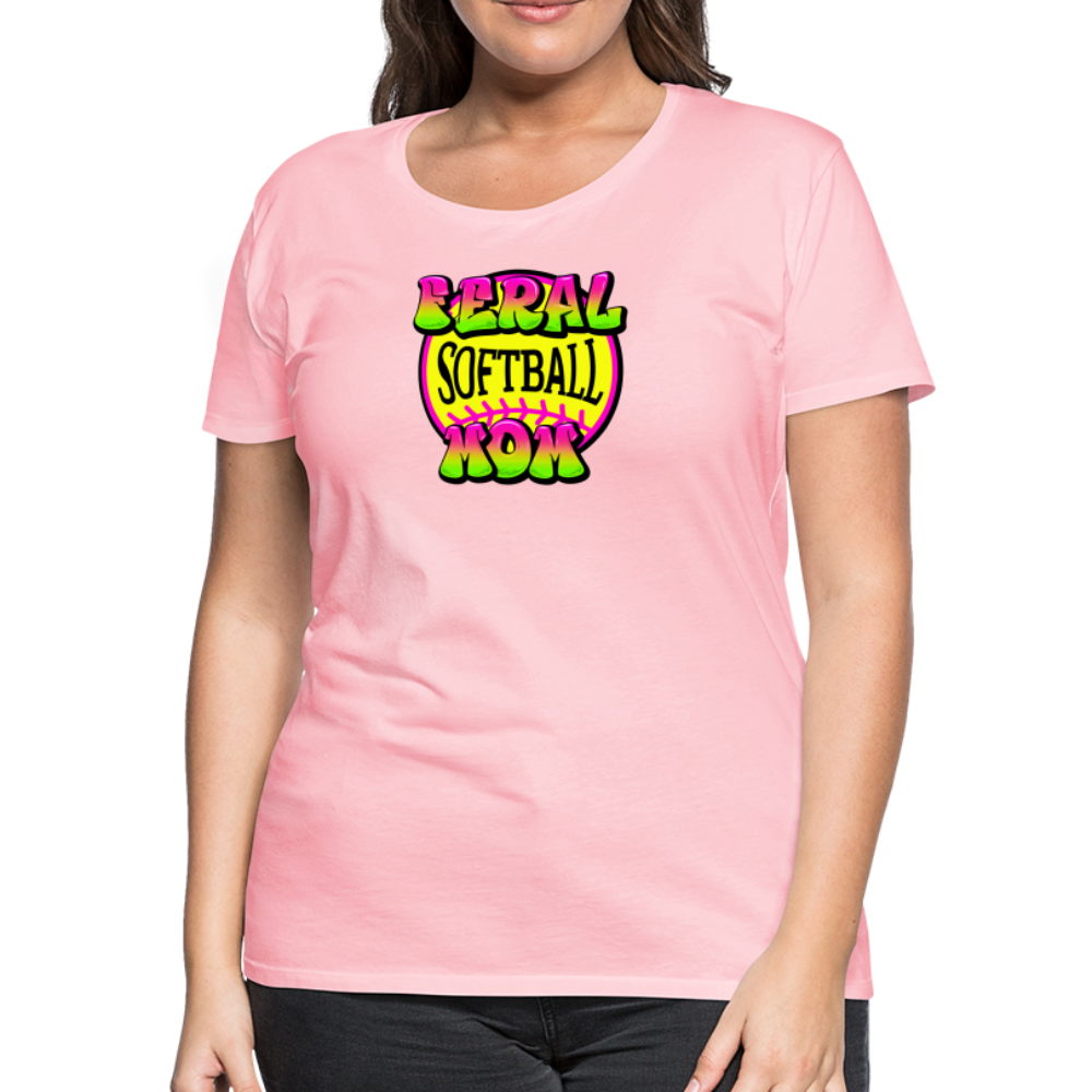 FERAL SOFTBALL MOM Women’s Premium T-Shirt - pink