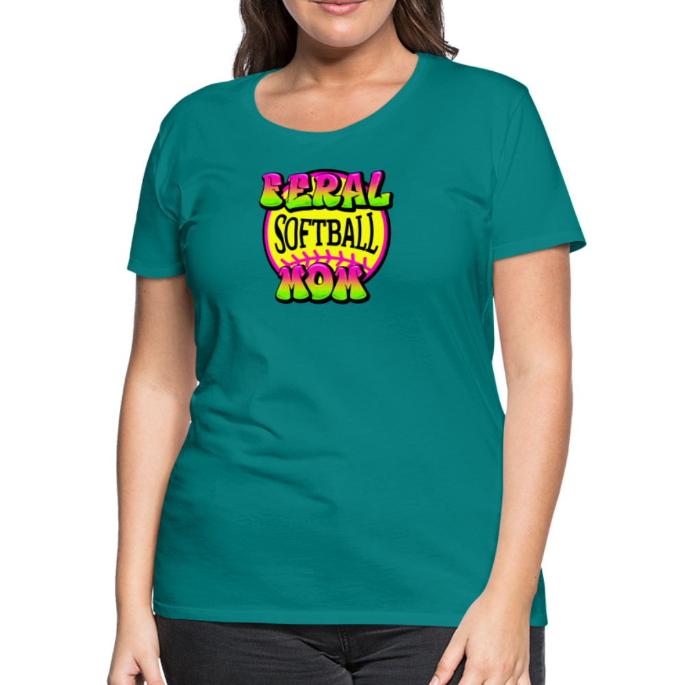 FERAL SOFTBALL MOM Women’s Premium T-Shirt - teal