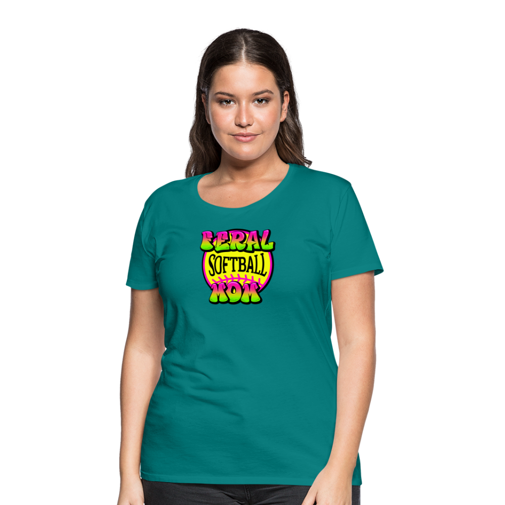 FERAL SOFTBALL MOM Women’s Premium T-Shirt - teal