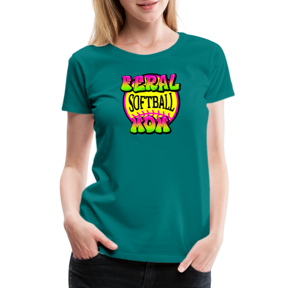 FERAL SOFTBALL MOM Women’s Premium T-Shirt - teal