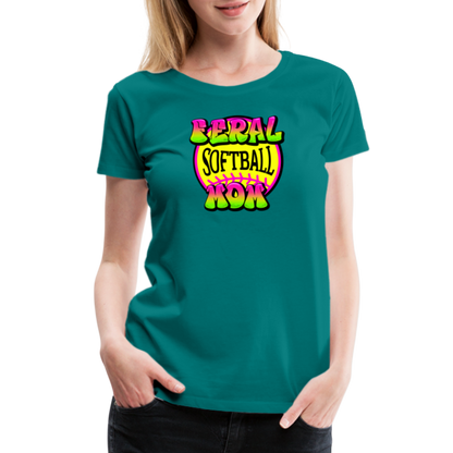 FERAL SOFTBALL MOM Women’s Premium T-Shirt - teal