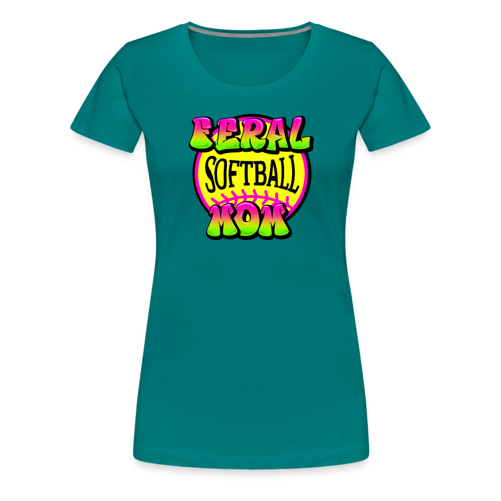 FERAL SOFTBALL MOM Women’s Premium T-Shirt - teal