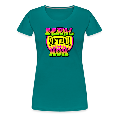 FERAL SOFTBALL MOM Women’s Premium T-Shirt - teal