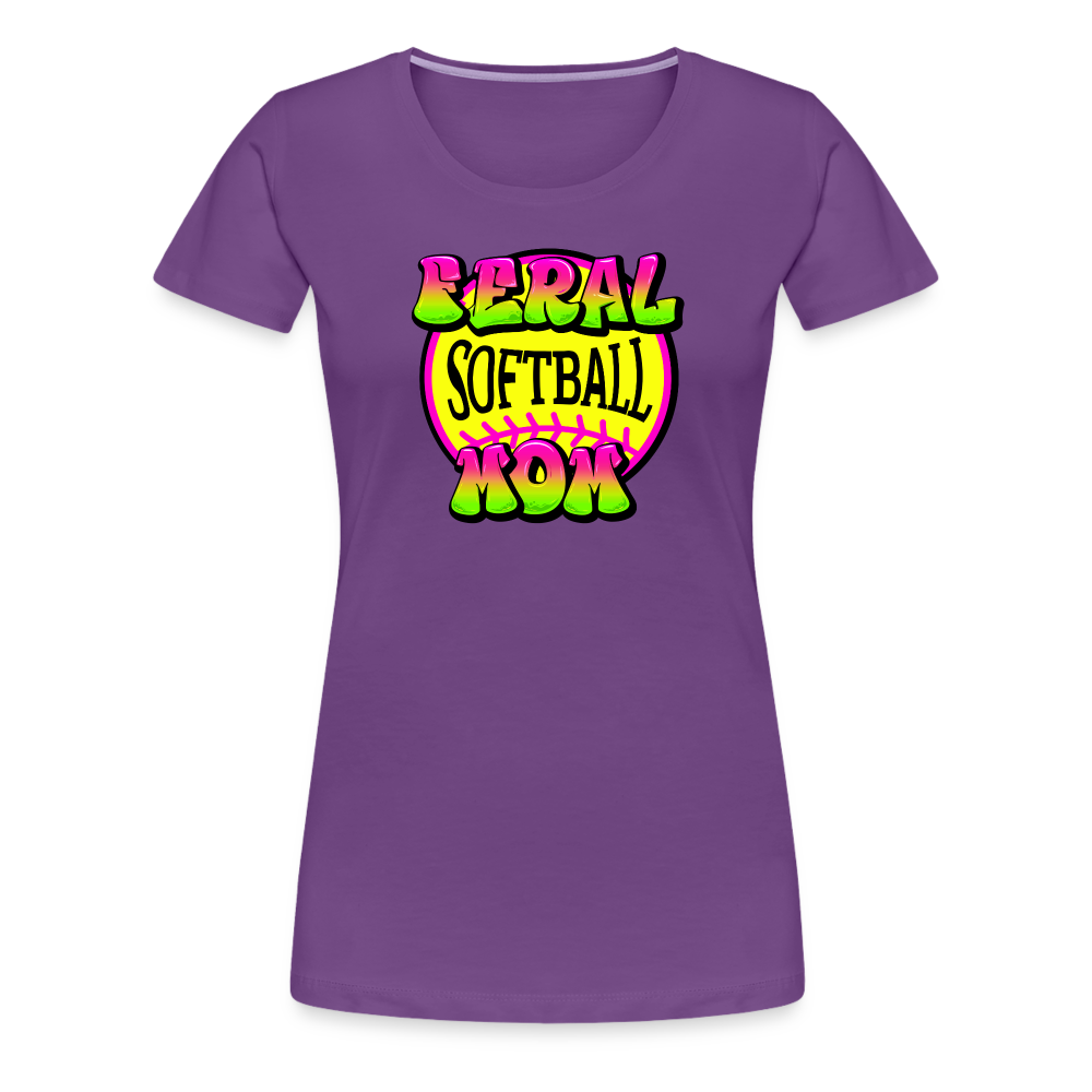 FERAL SOFTBALL MOM Women’s Premium T-Shirt - purple