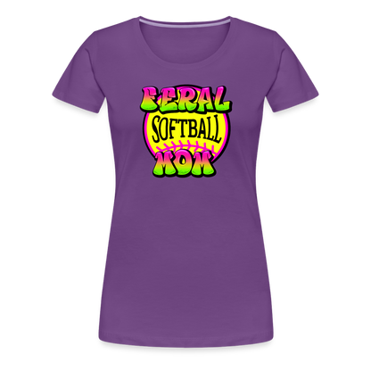 FERAL SOFTBALL MOM Women’s Premium T-Shirt - purple