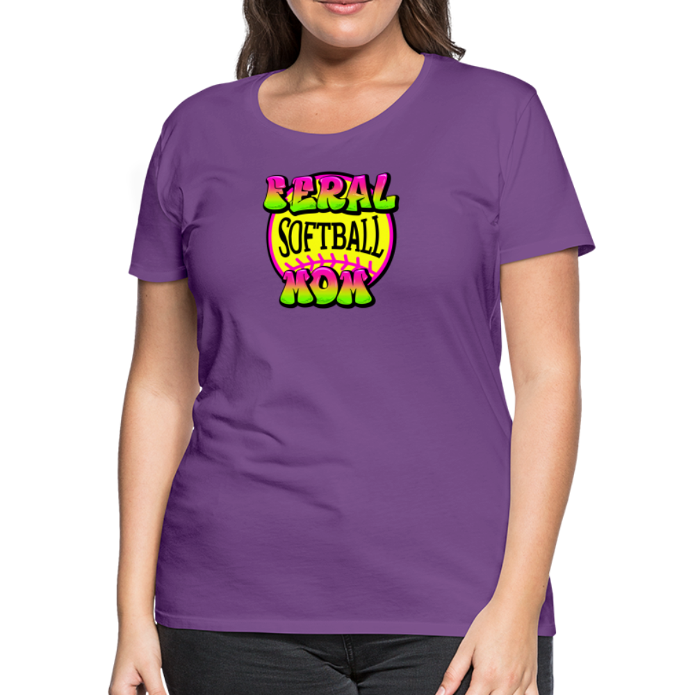 FERAL SOFTBALL MOM Women’s Premium T-Shirt - purple