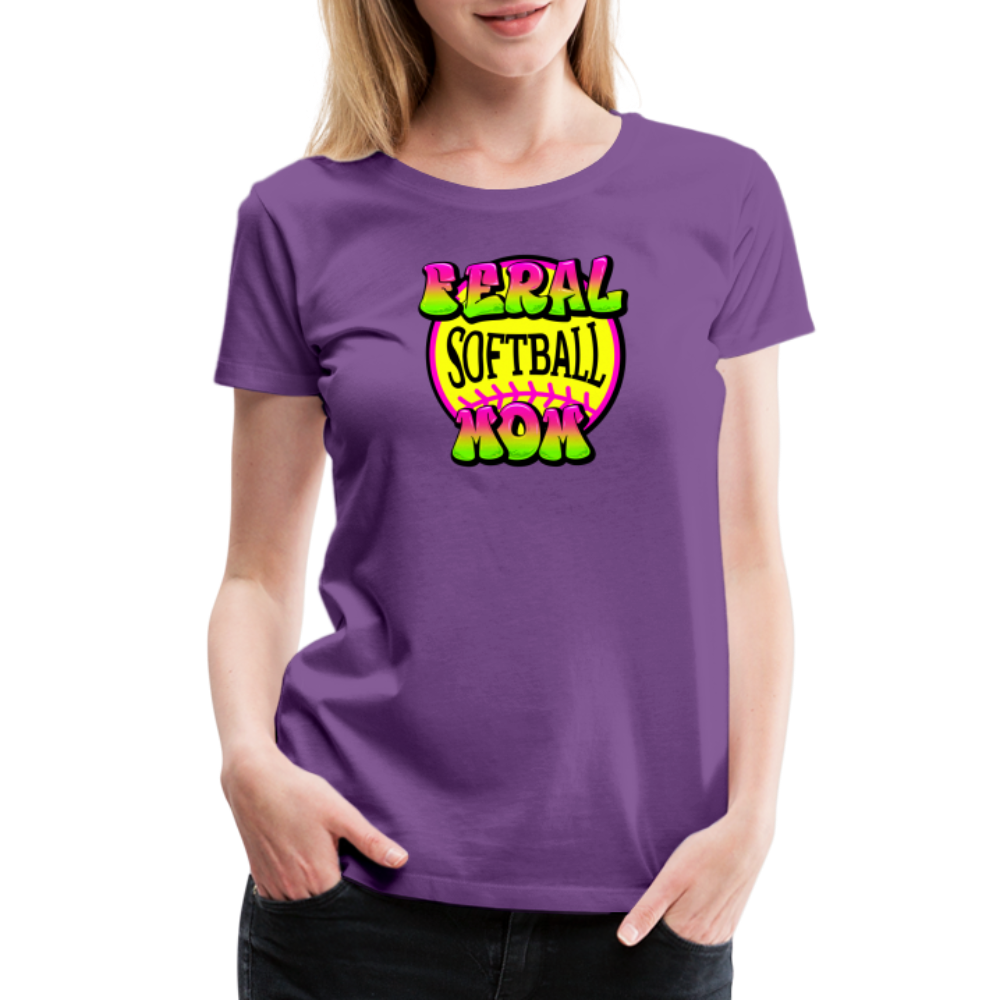 FERAL SOFTBALL MOM Women’s Premium T-Shirt - purple