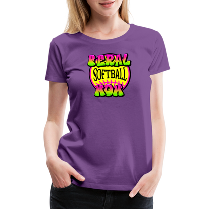 FERAL SOFTBALL MOM Women’s Premium T-Shirt - purple