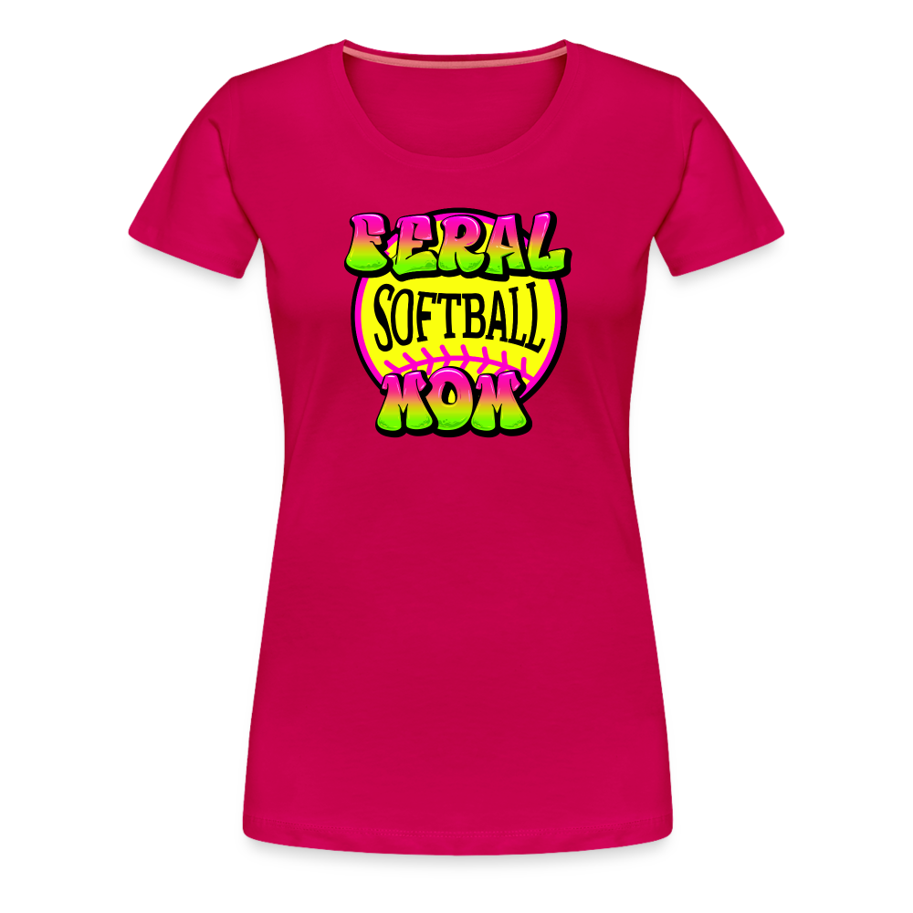 FERAL SOFTBALL MOM Women’s Premium T-Shirt - dark pink