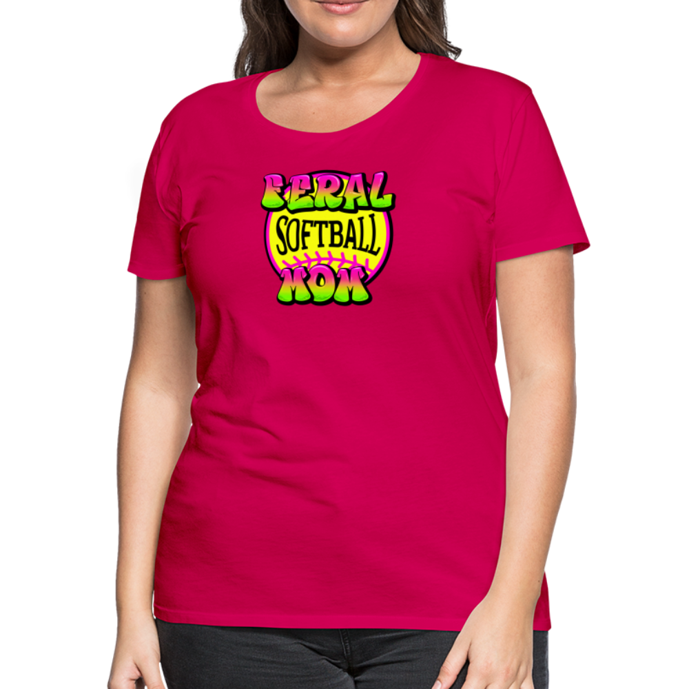 FERAL SOFTBALL MOM Women’s Premium T-Shirt - dark pink