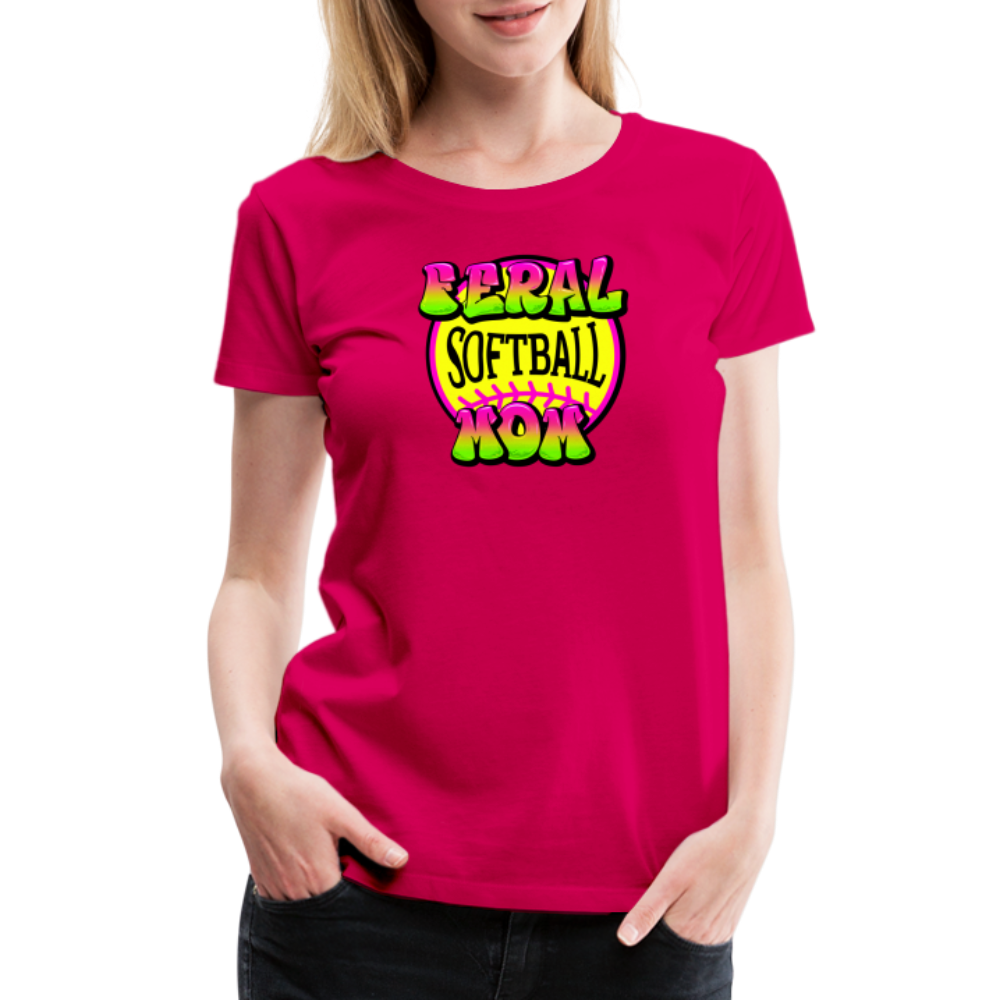 FERAL SOFTBALL MOM Women’s Premium T-Shirt - dark pink