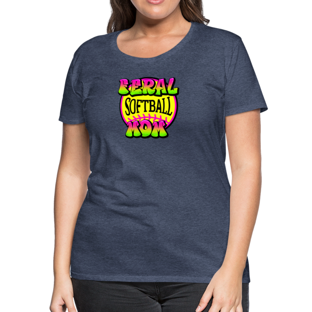 FERAL SOFTBALL MOM Women’s Premium T-Shirt - heather blue