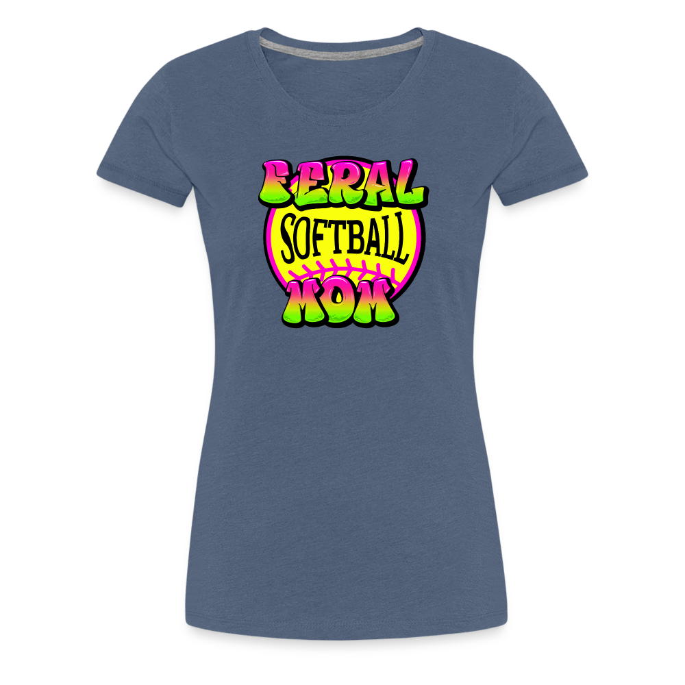 FERAL SOFTBALL MOM Women’s Premium T-Shirt - heather blue