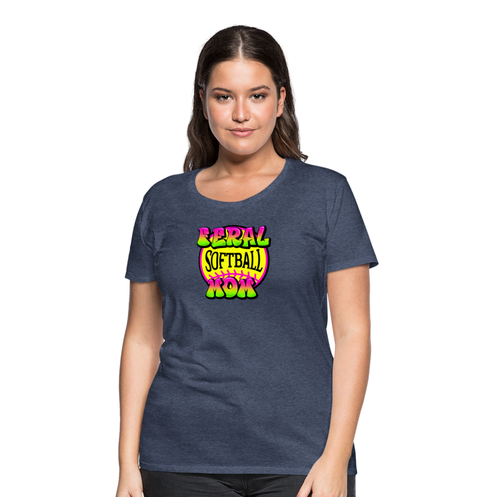 FERAL SOFTBALL MOM Women’s Premium T-Shirt - heather blue