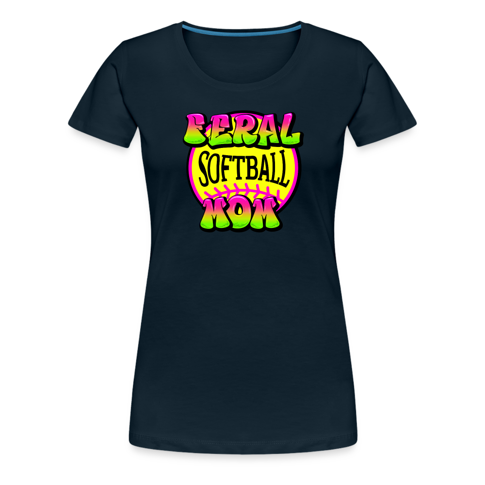 FERAL SOFTBALL MOM Women’s Premium T-Shirt - deep navy