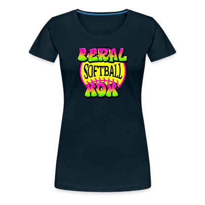 FERAL SOFTBALL MOM Women’s Premium T-Shirt - deep navy