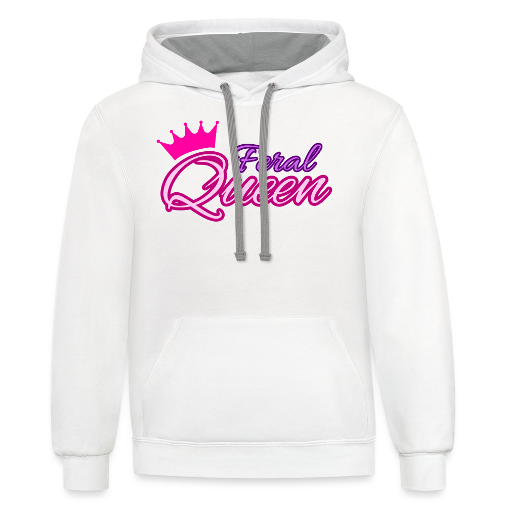 Feral Queen Contrast Hoodie - white/gray