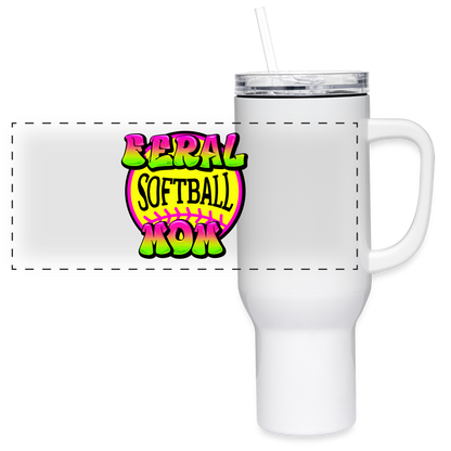 Feral Softball Mom 40 oz Travel Tumbler - white