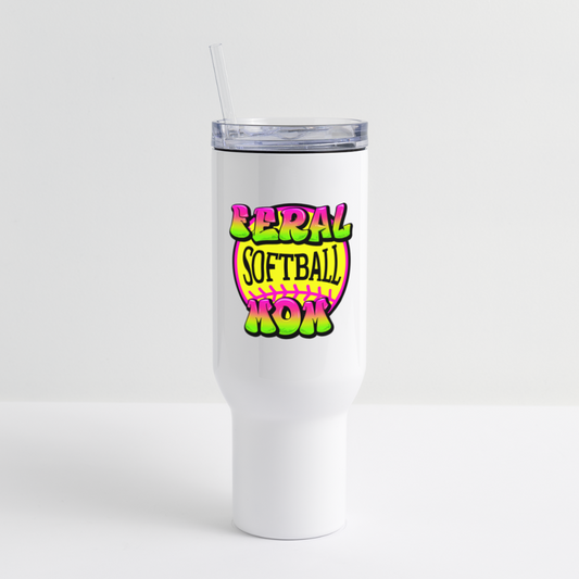 Feral Softball Mom 40 oz Travel Tumbler - white