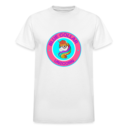 Pink Blue Collar Unicorn Gildan Ultra Cotton Adult T-Shirt - white