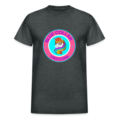 Pink Blue Collar Unicorn Gildan Ultra Cotton Adult T-Shirt - deep heather