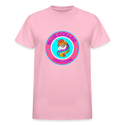 Pink Blue Collar Unicorn Gildan Ultra Cotton Adult T-Shirt - light pink