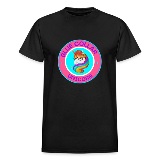Pink Blue Collar Unicorn Gildan Ultra Cotton Adult T-Shirt - black