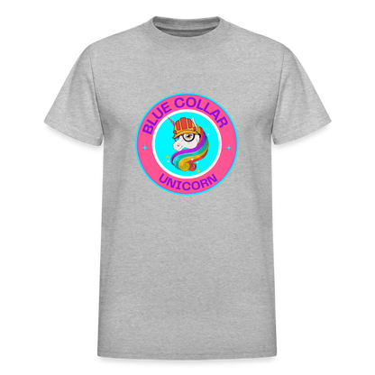Pink Blue Collar Unicorn Gildan Ultra Cotton Adult T-Shirt - heather gray