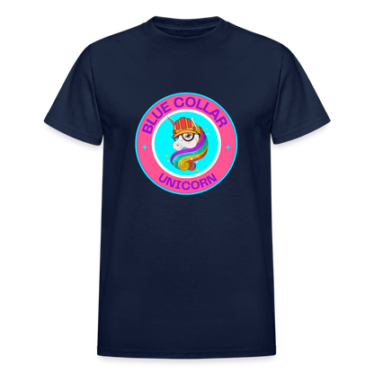 Pink Blue Collar Unicorn Gildan Ultra Cotton Adult T-Shirt - navy