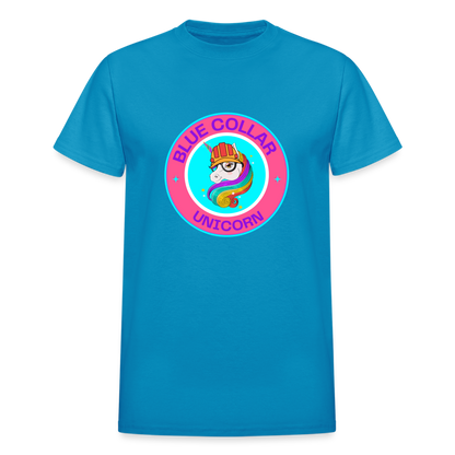 Pink Blue Collar Unicorn Gildan Ultra Cotton Adult T-Shirt - turquoise