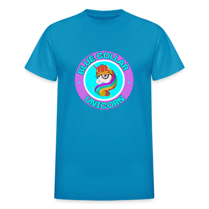 Purple Blue Collar Unicorn Gildan Ultra Cotton Adult T-Shirt - turquoise