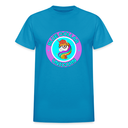 Purple Blue Collar Unicorn Gildan Ultra Cotton Adult T-Shirt - turquoise