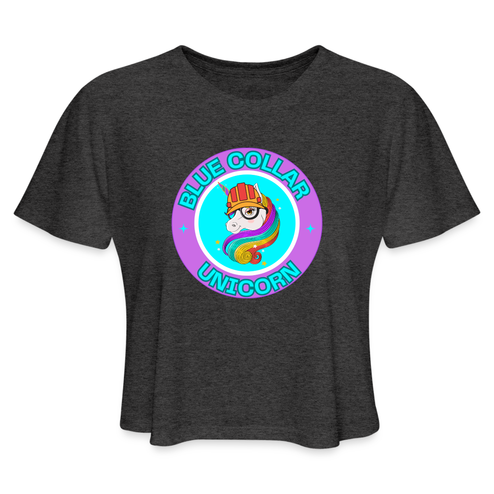 PURPLE BLUE COLLAR UNICORN Women's Cropped T-Shirt - deep heather