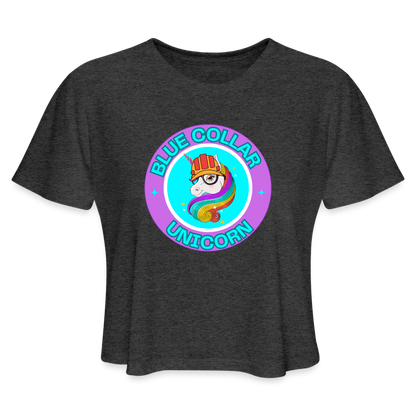 PURPLE BLUE COLLAR UNICORN Women's Cropped T-Shirt - deep heather
