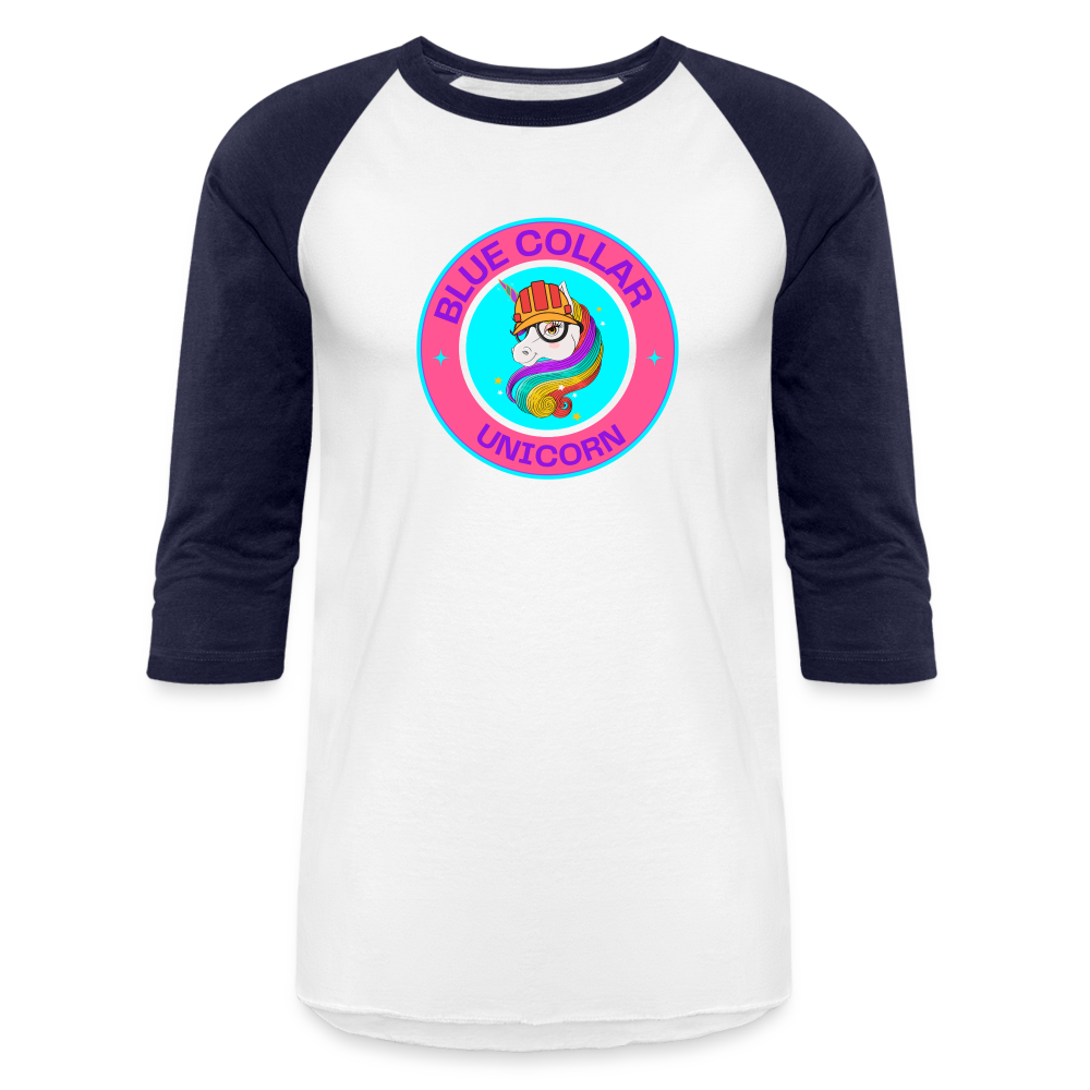 PINK BLUE COLLAR UNICORN Baseball T-Shirt - white/navy