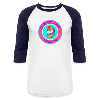 PINK BLUE COLLAR UNICORN Baseball T-Shirt - white/navy