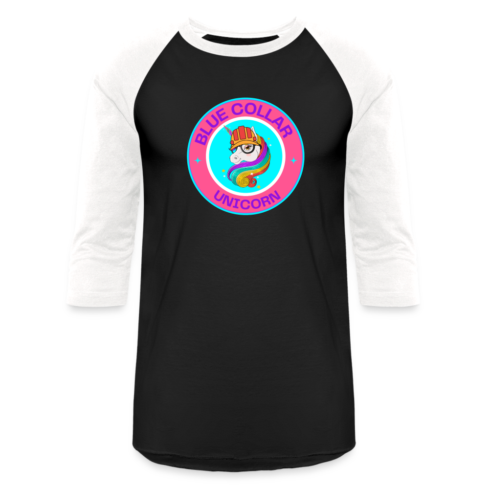 PINK BLUE COLLAR UNICORN Baseball T-Shirt - black/white