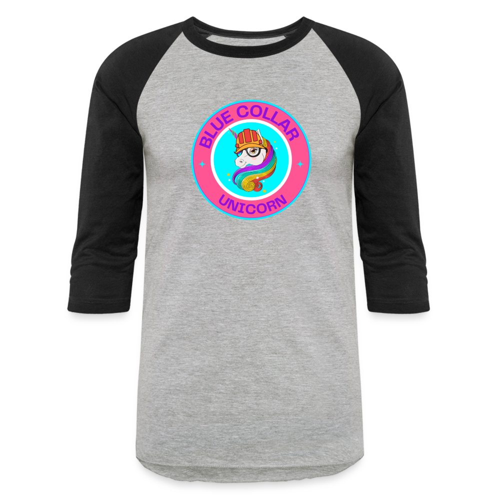 PINK BLUE COLLAR UNICORN Baseball T-Shirt - heather gray/black