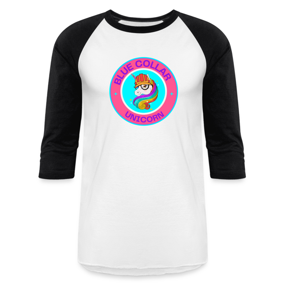 PINK BLUE COLLAR UNICORN Baseball T-Shirt - white/black