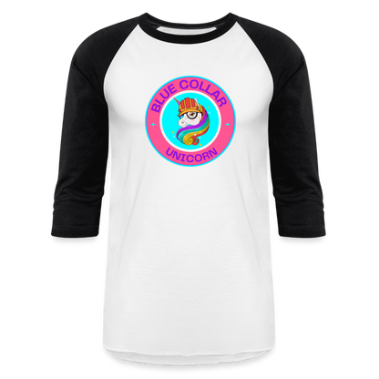 PINK BLUE COLLAR UNICORN Baseball T-Shirt - white/black