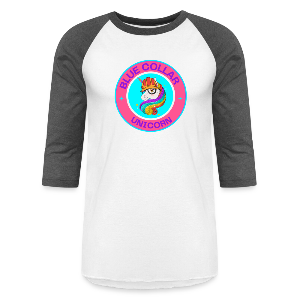 PINK BLUE COLLAR UNICORN Baseball T-Shirt - white/charcoal