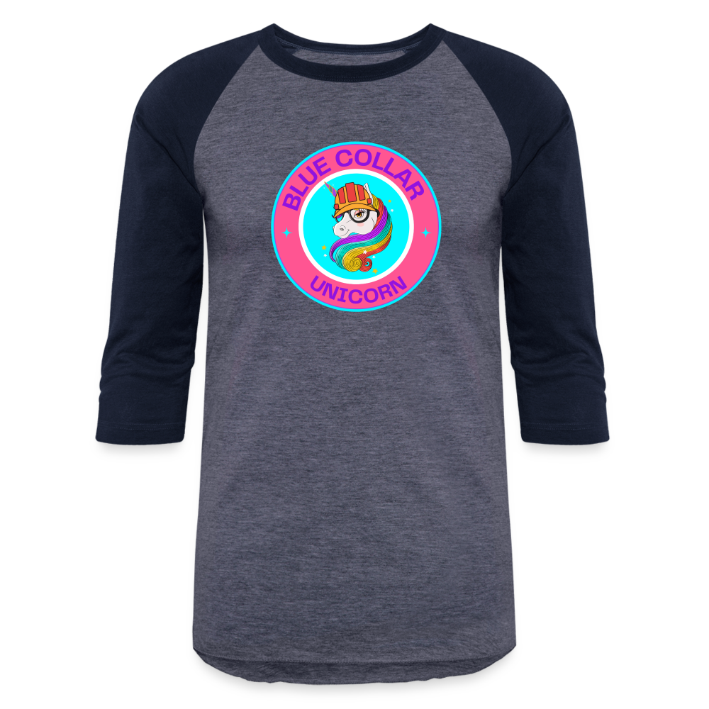 PINK BLUE COLLAR UNICORN Baseball T-Shirt - heather blue/navy