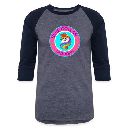 PINK BLUE COLLAR UNICORN Baseball T-Shirt - heather blue/navy