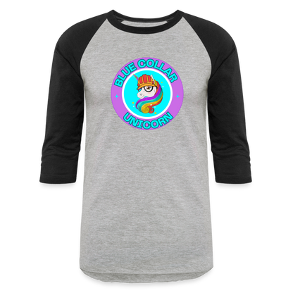 PURPLE BLUE COLLAR UNICORN Baseball T-Shirt - heather gray/black