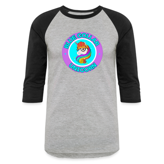 PURPLE BLUE COLLAR UNICORN Baseball T-Shirt - heather gray/black