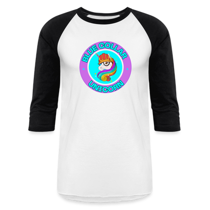 PURPLE BLUE COLLAR UNICORN Baseball T-Shirt - white/black