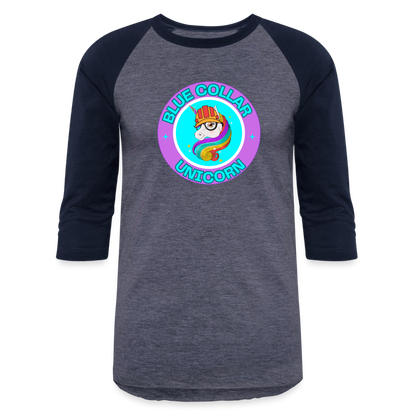 PURPLE BLUE COLLAR UNICORN Baseball T-Shirt - heather blue/navy