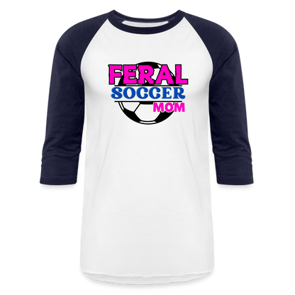 FERAL SOCCER MOM Baseball T-Shirt - white/navy